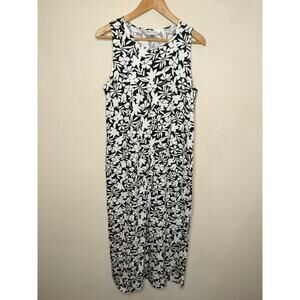 Lands End Floral Cotton Maxi Dress Pockets Sleeveless